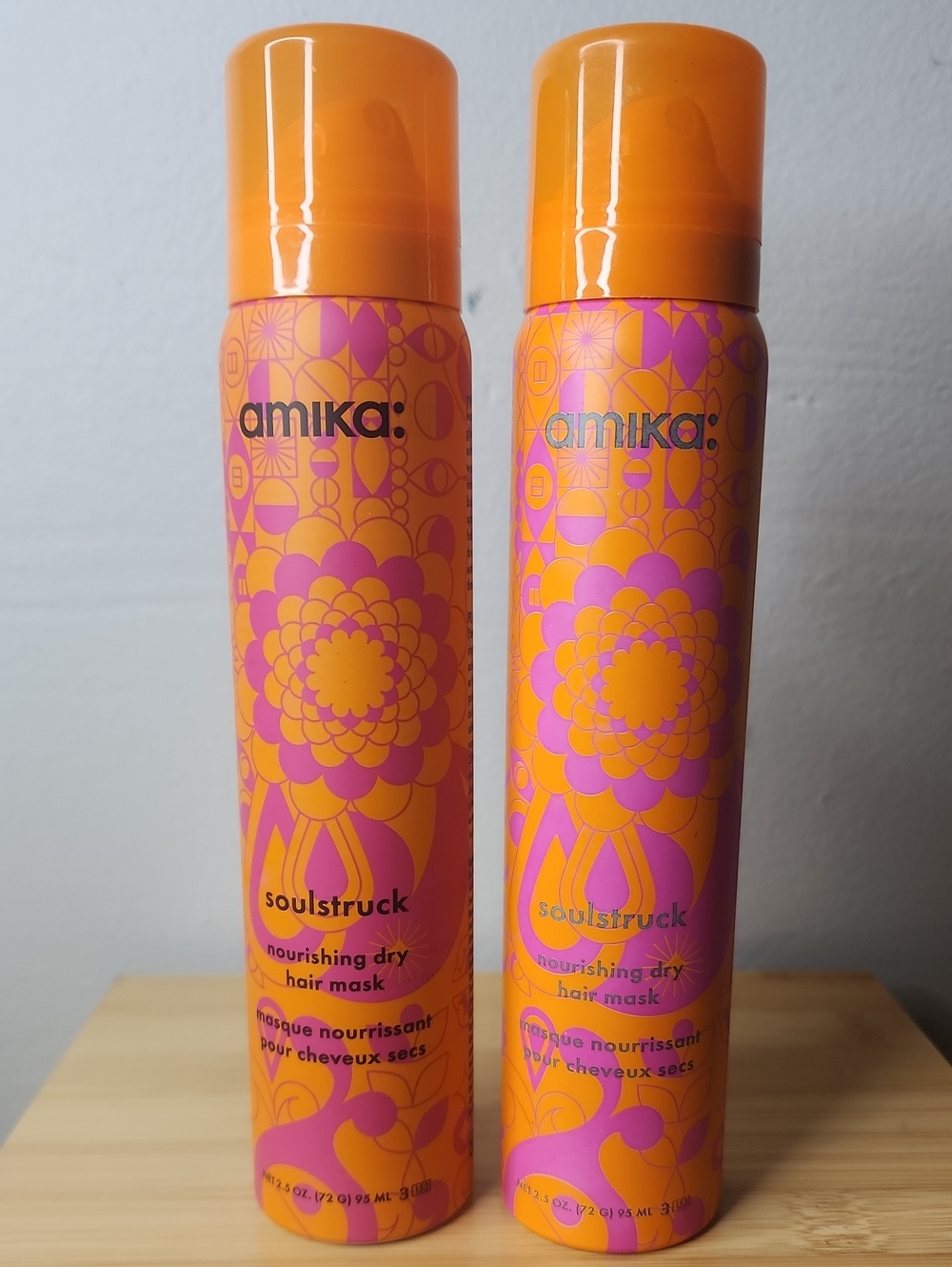 amika Soulstruck Nourishing Dry Hair Mask Spray — Orange and Pink Bottle Duo